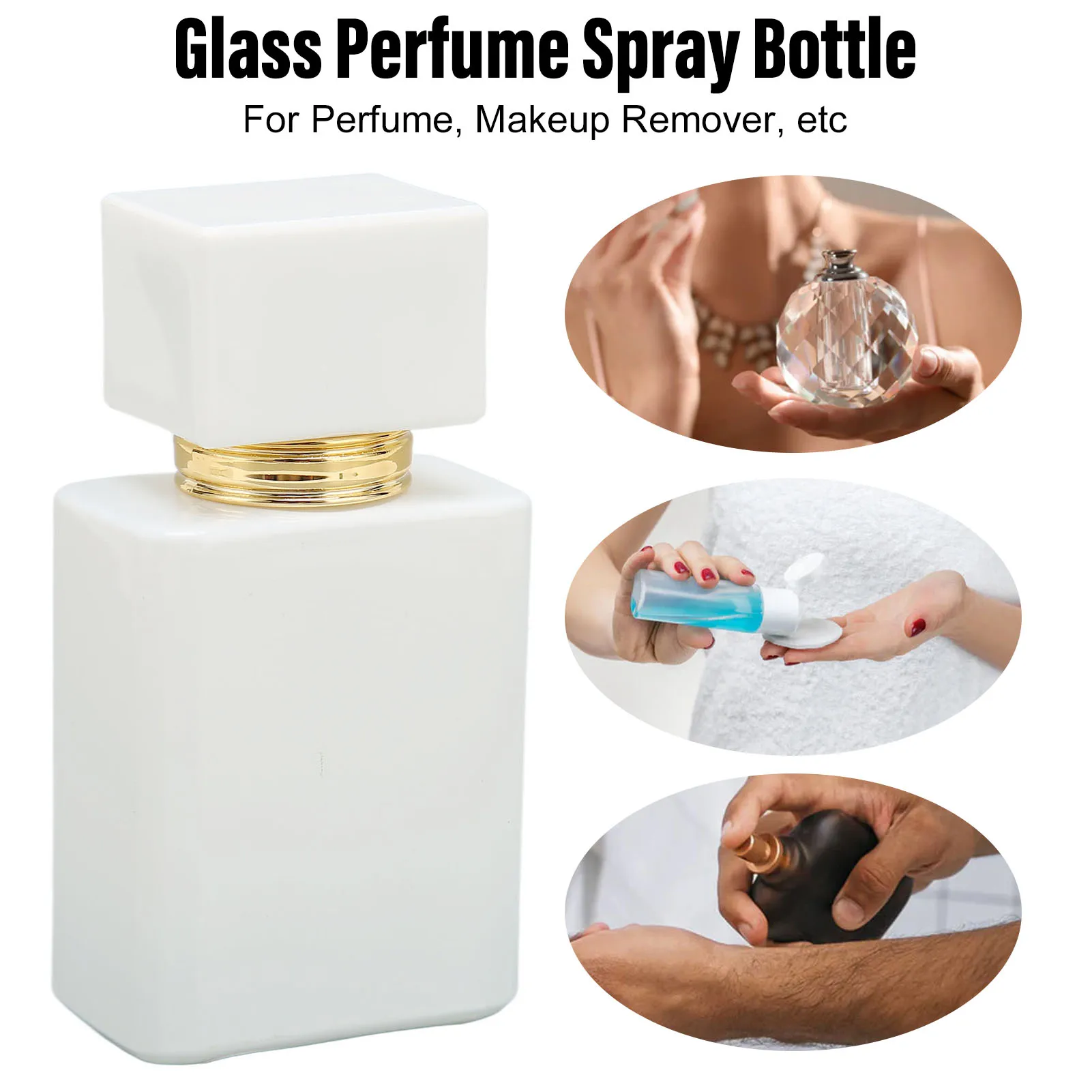 

2Pcs 30ml Empty White Glass Spray Bottles Large Capacity with Golden Nozzle Refillable Cosmetic Liquid Atomizer for Travel Home