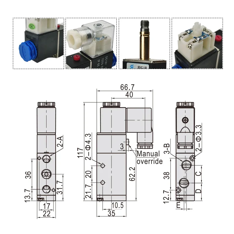 4V210-08 Pneumatic Cylinder Valve Electric Solenoid Valves 5 Way 2 Position Control Air Gas Magnetic 12V 24V 220V Coil Volt Hose
