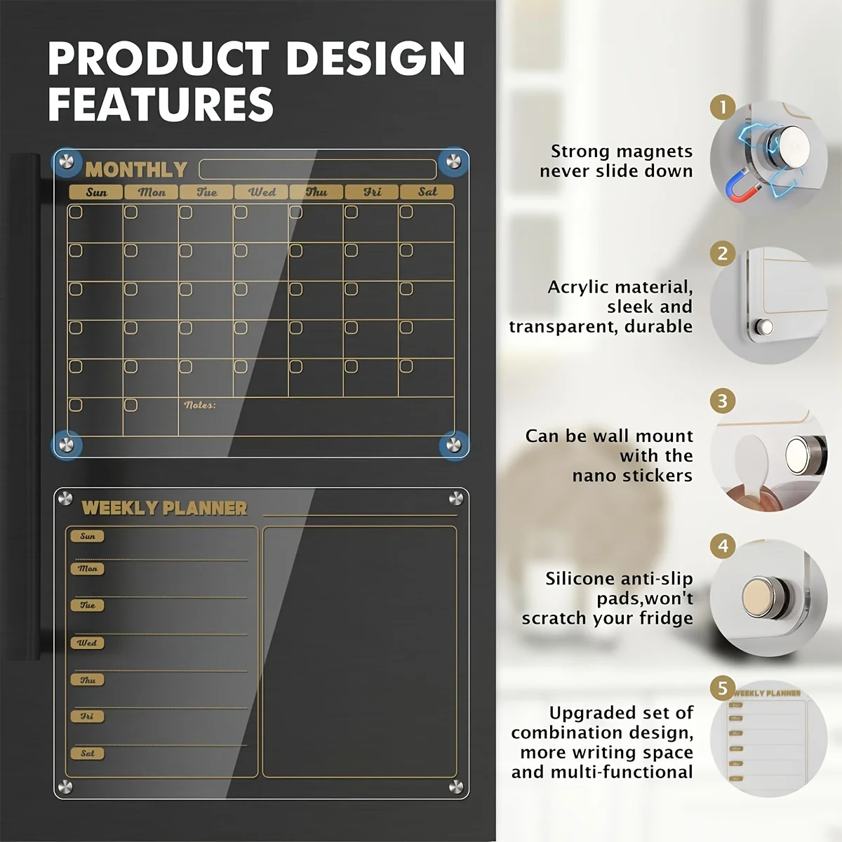 

Магнитные наклейки на холодильник, календарная доска-планировщик, многоразовая магнитная доска для сухой протирки, расписание, прозрачный акриловый холодильник