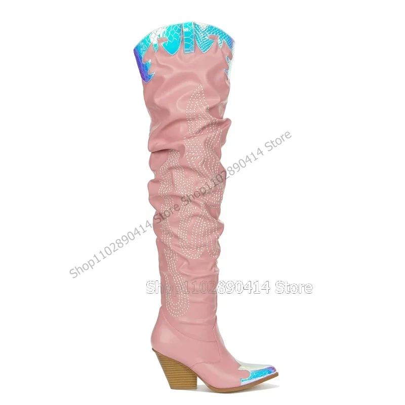 Colorful Alligator Print Crystal Totem Pink Pointy Toe Boots Slip On Women Shoes Strange Style Heels 2026 Zapatos Para Mujere