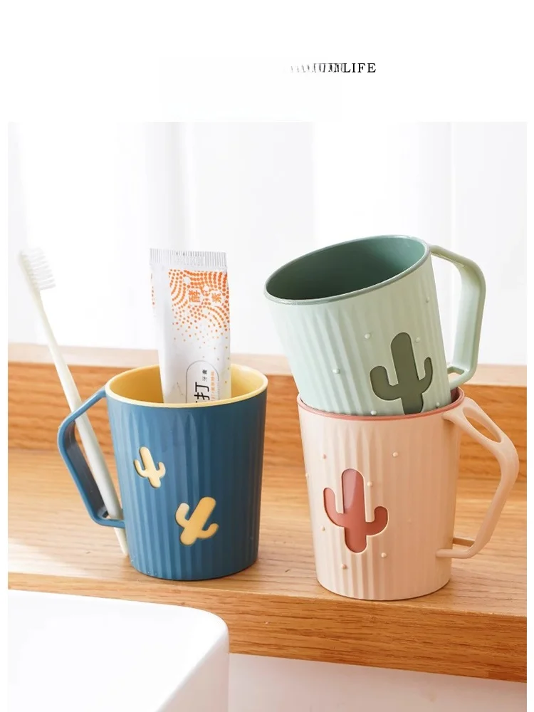 

Стакан для зубных щеток Tlife Cactus: простой стакан для утреннего ополаскивания для пары, пластиковый, с мультяшным дизайном, органайзер для ухода за зубами для домашнего использования