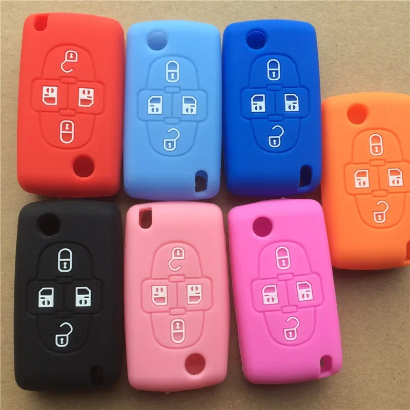 Silicone rubber car key case cover shell for Peugeot 1007 807 for Citroen C8 4 Buttons Remote Key Case Shell