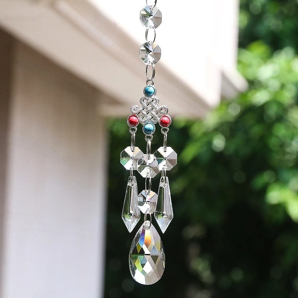 

Glass Crystal Suncatcher Garland Curtain Window Wind Chimes Light Catcher Prism Chinese Knot Hanging Car Pendant Home Decoration