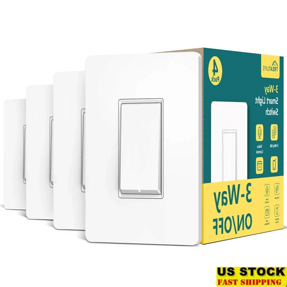 Interruptor inteligente de 3 vías Paquete de 4 interruptores de luz WiFi 2,4 GHz Compatible con Alexa Google Home Control remoto Fácil instalación Voz