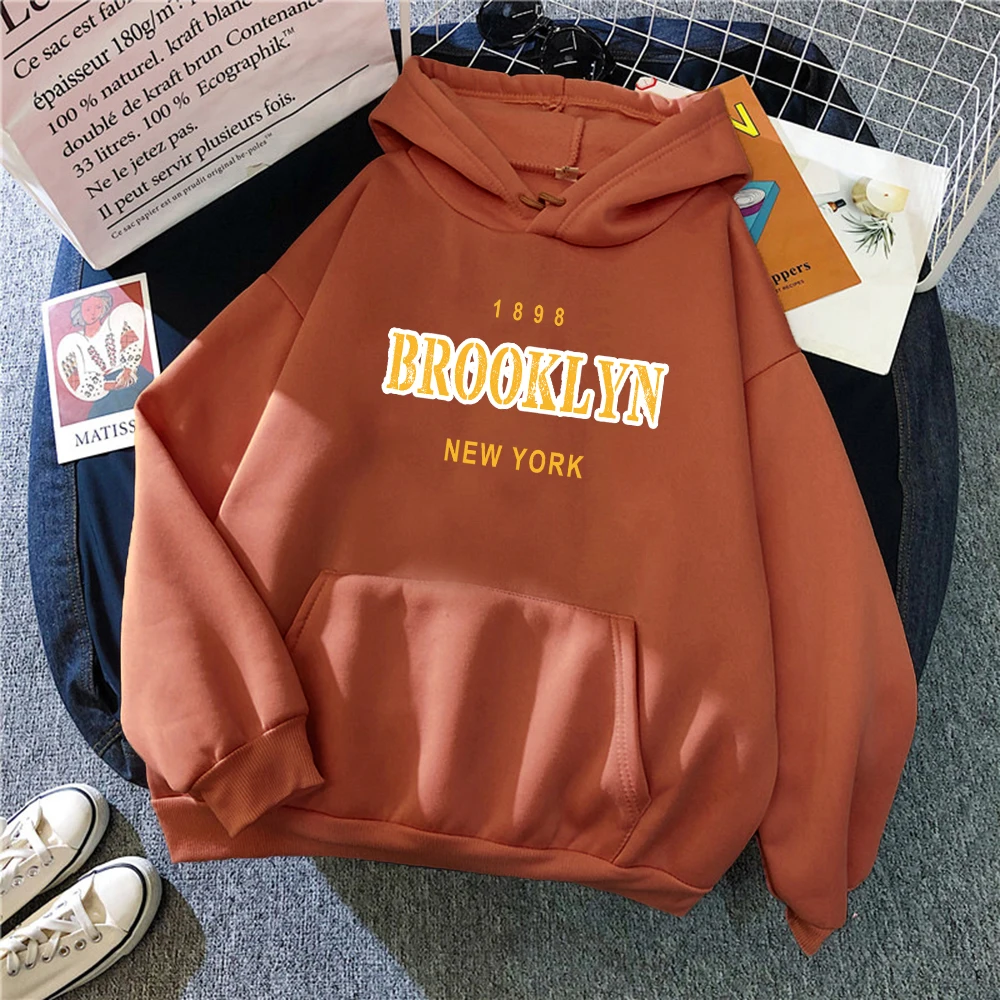 

Yellow Brooklyn Letter Design Women Hoodies Fashion Loose Hoody Casual Oversized Sportswears Harajuku Fleece Unisex Hoodie