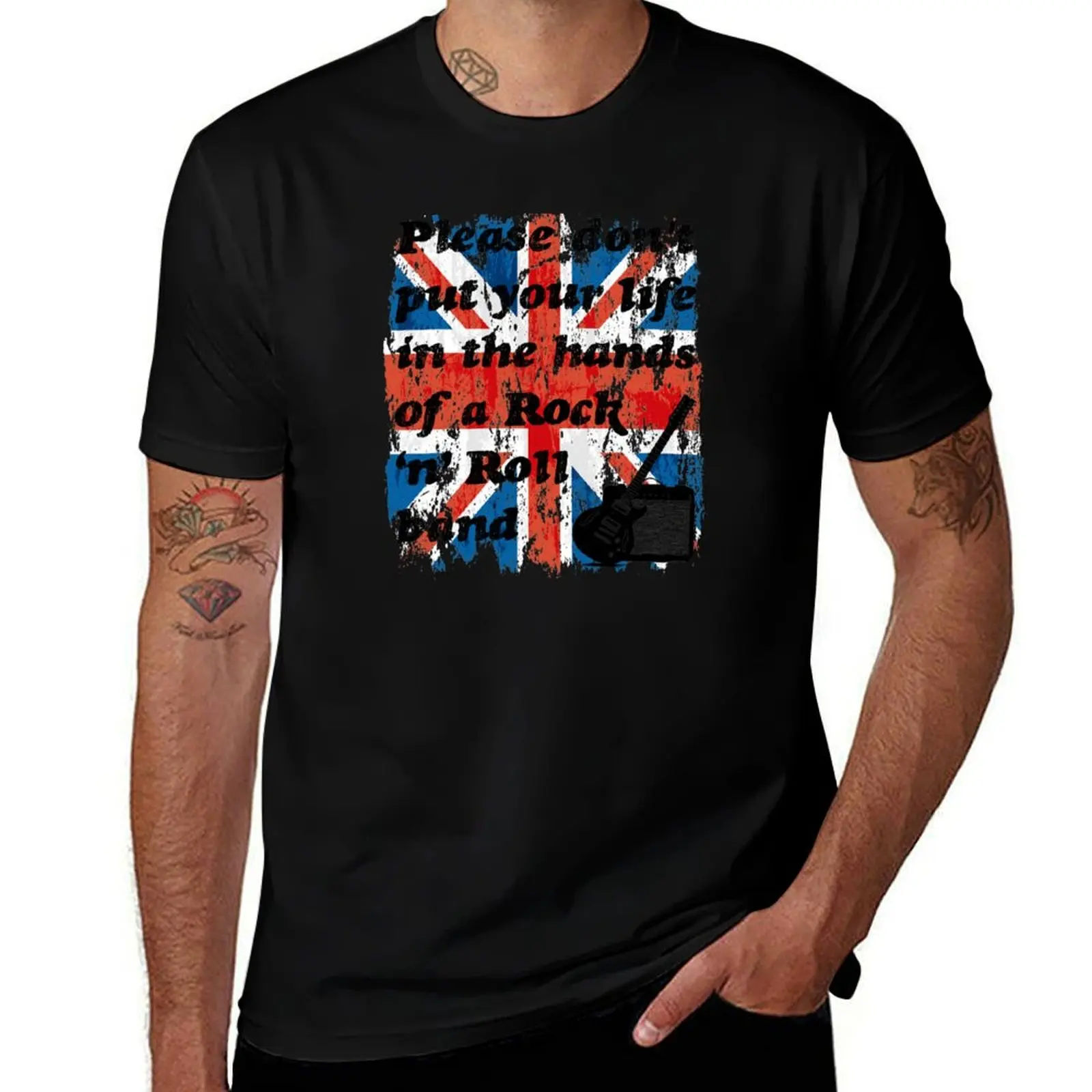 Please don't put your life in the hands of a Rock ‘n’ Roll band Oasis Lyrics Union Jack T-Shirt