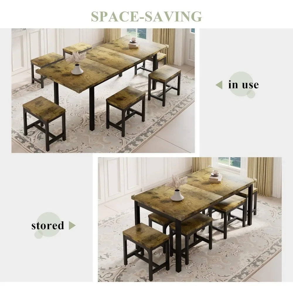 7-Piece Dining Table Set for 4-8, Modern Dining Room Table with Heavy-Duty Frame,63" Extendable Kitchen Table Set with 6 Chairs