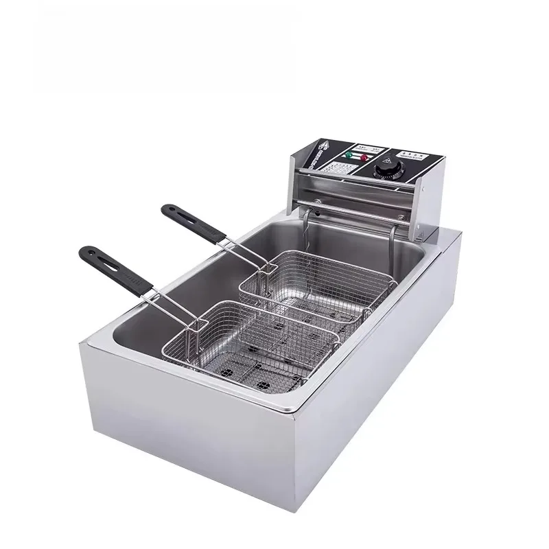 12L Electric Commercial Deep Fryer 3KW 220V High Temperature 250C One Cylinder Two Frying Baskets 0-60 Min Timing