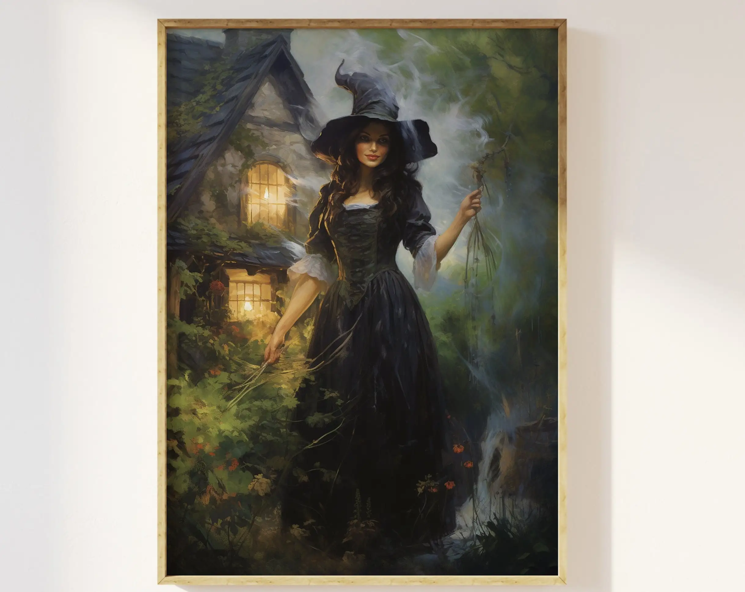 Beautiful Witch Magical Black Cat Pumpkin Full Moon Poster Print Wall Art Pictures Canvas Painting Living Room Home Decor Gift