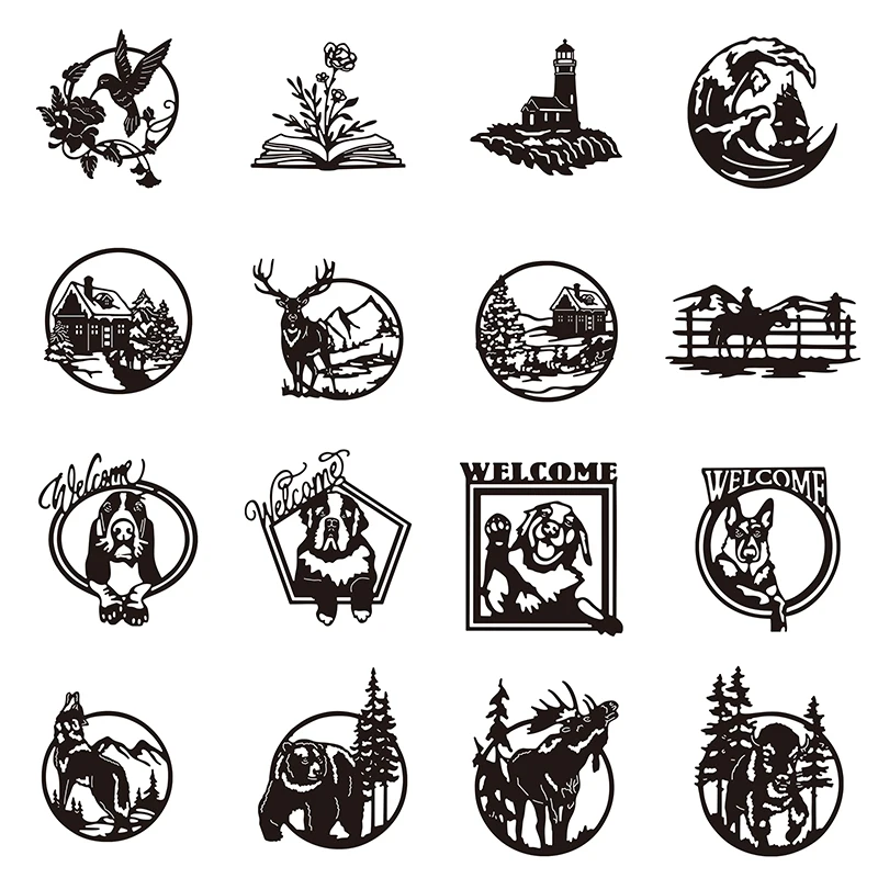 Metal Cutting Dies Welcome Dog Ring Forest Wolf Bear Die Cutters for Crafts Diy Scrapbooking Handmade Card Embossing Die Cuts
