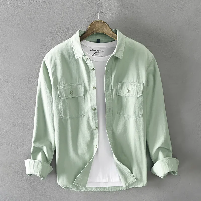 Men's Cotton Utility Shirt Jacket Long Sleeve Multi Pocket Loose Fit Casual Workwear Spring Autumn Lightweight Outerwear