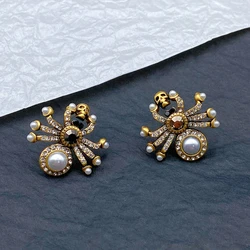 Punk Spiders Skull Earrings Men's Gothic Adjustable Opening Spider Ring Exaggerated Personality Copper Spiders Jewelry Set