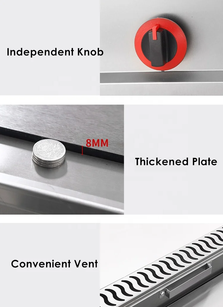 شواية غاز كهربائية غير لاصقة ، مطعم احترافي تجاري ، سطح طاولة صناعي