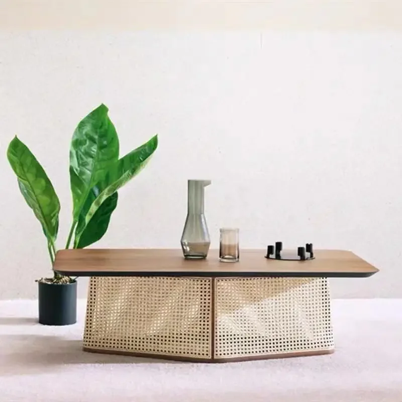 Nordic rattan coffee table, solid wood creative special-shaped side table, small apartment, low table