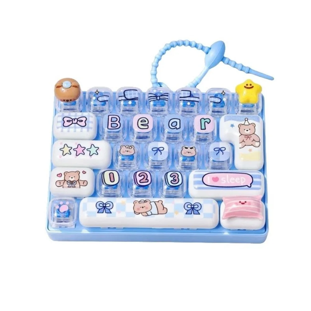 Portable 26 Key Stress Relief Decompression Plastic Multi-Button 26 Key Press Button Cartoon Bear Blue Keyboard Bag Ornament