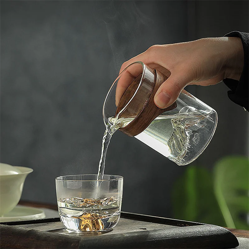 Heat-resisting Glass Fair Cup With Wooden Handle Kung Fu Tea Fair Mug Green Tea Tea Divider Transparent Tea Pitcher Teaware