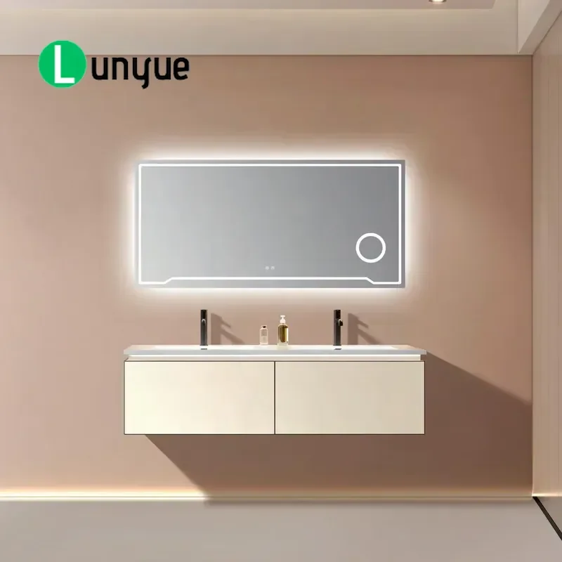 Modern Slate Wall Mounted Bathroom Vanity Cabinet with Mirror and Light Luxury Hotel Style Storage Furniture for Contemporary