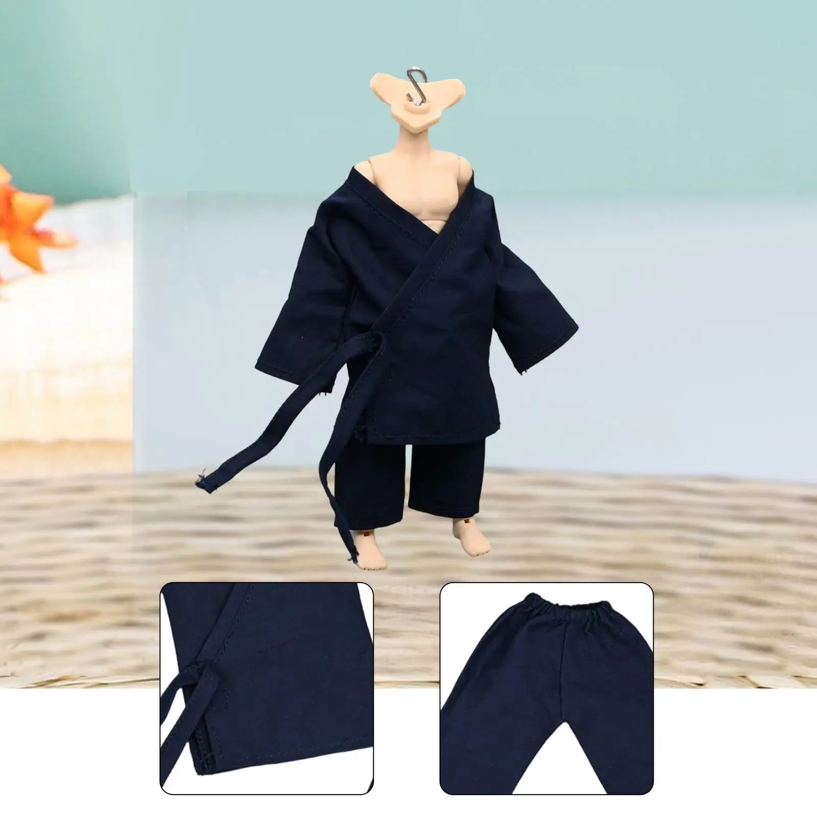 

Костюм даоиста 1/12, реалистичный китайский наряд для куклы, миниатюрный комплект с длинными рукавами и брюками для 6-дюймовой мужской фигурки