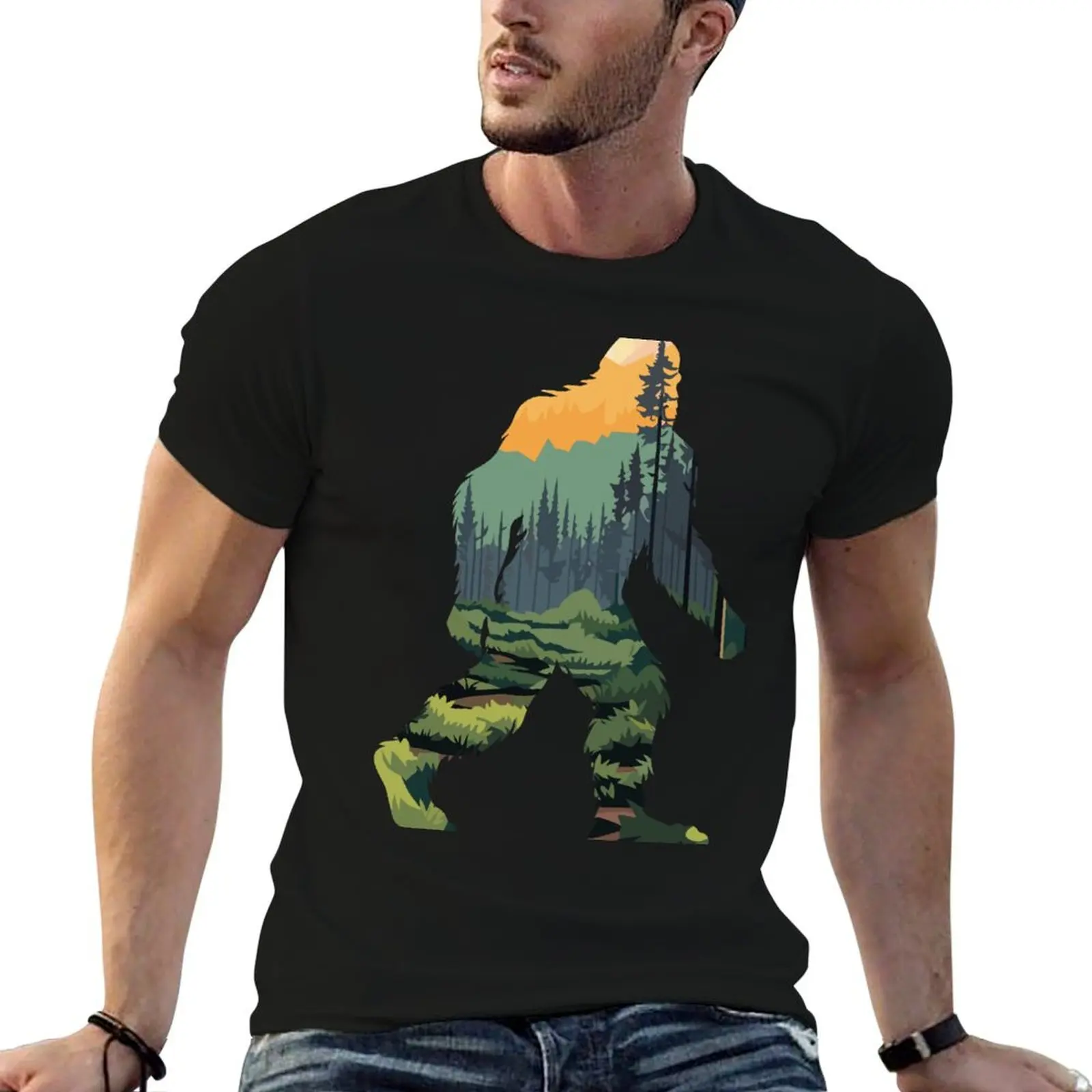 Sasquatch Bigfoot Cryptids Graphic Art Cryptozoology T-Shirt Independence Day Short Sleeve T-Shirt