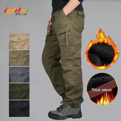 Winter Fleece Lining Cargo Pants Men Thick Warm Baggy Cotton Double Layer Long Trousers Tactical Pants Size M-3XL