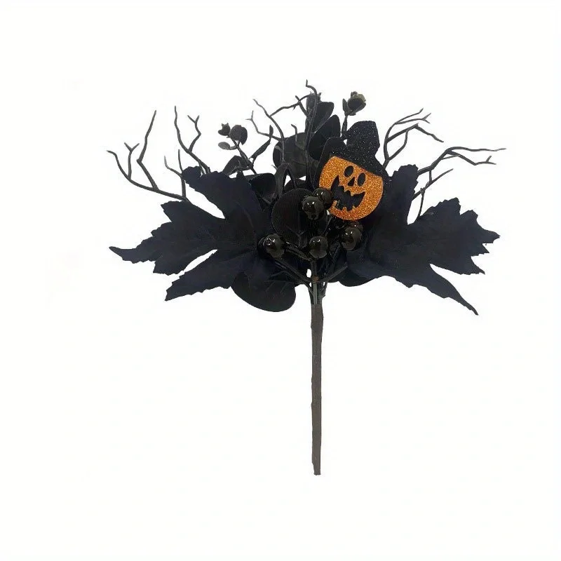 Künstliches Ahornblatt und Kürbiskelett-Elf-Halloween-Dekoration – Herbstzweige mit Skelett-Mitteldekoration – Detail 6