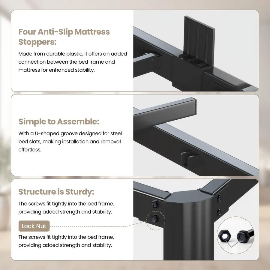Bed Frame Full Size, 14 Inch 3500 lbs Heavy Duty Platform Bed Frames Steel Slats Noise Free No Box Spring Needed, Easy Assemble