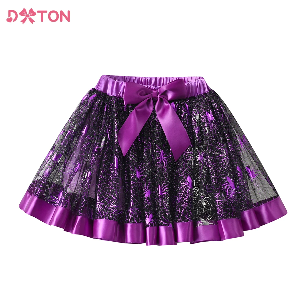 DXTON Girls Mini Ballet Skirt Bow Kids Princess Dancing Tutu Skirt Spider Applique Patchwork Tulle Kids Skirt Party Costumes