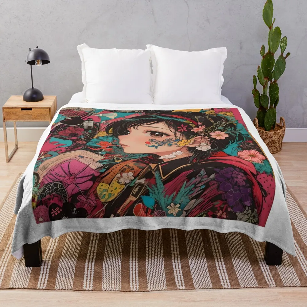 Ethereal Blossom: A Floral Model Portrait Throw Blanket Luxury Thicken Sleeping Bag Hairys Blankets