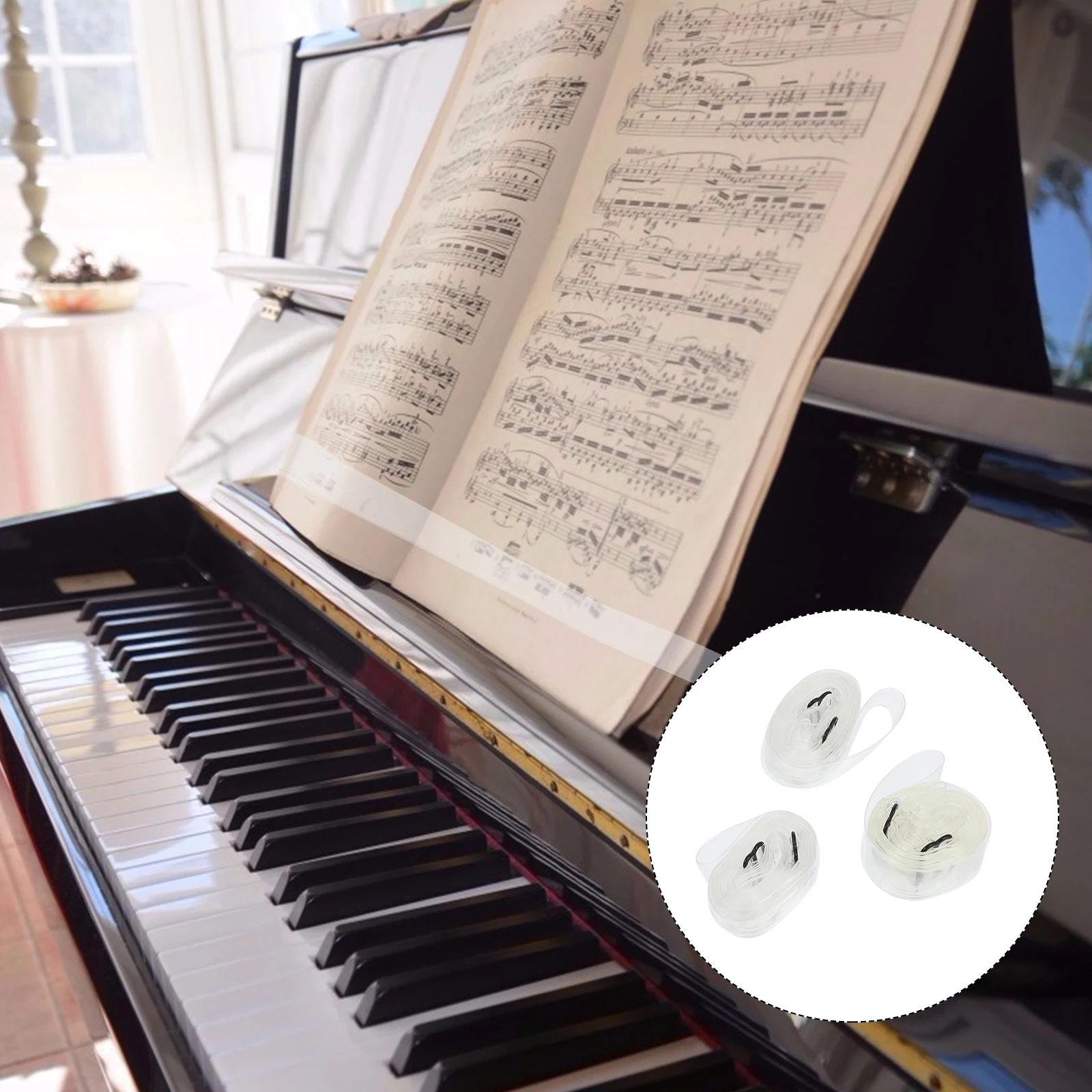 

3Pcs White Piano Sheet Music Score Fixed Belts Tpu Durable Music Clip Page Holder for Book Fixing Accessories Page Fixing Band