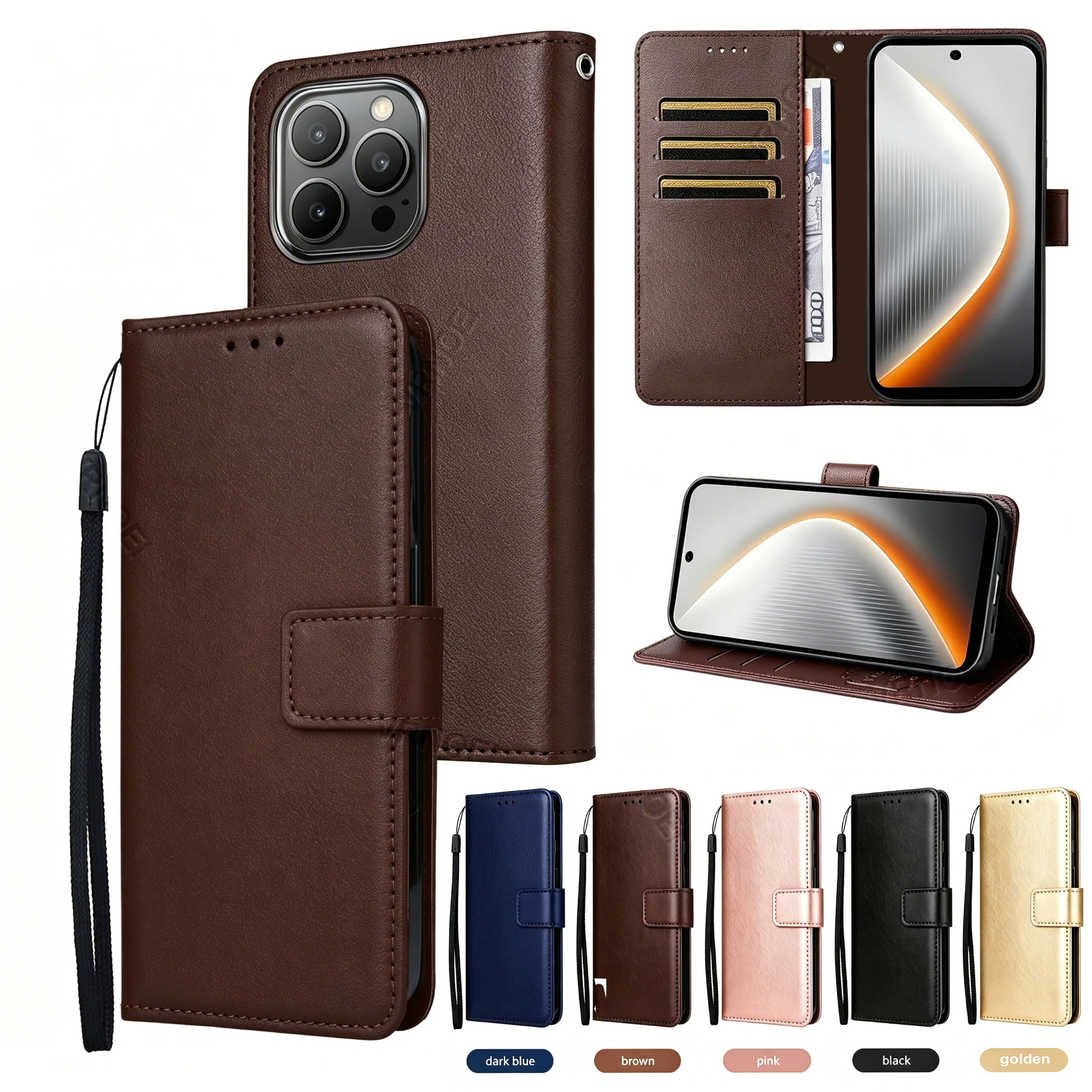 Luxuriöse PU-Leder Brieftaschenhülle für iPhone 17 16 15 14 13 12 11 Pro Max mit Kartenclip, stoßfeste Schutzhülle für 16 15 14 Plus Zubehör