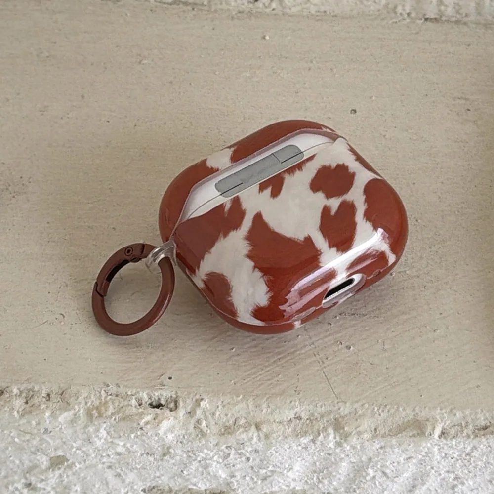 귀여운 갈색 소 텍스처 글로스 애플 에어팟 4 보호 케이스 에어팟 프로3 프로2 3세대 1 또는 2 소프트 이어폰 커버