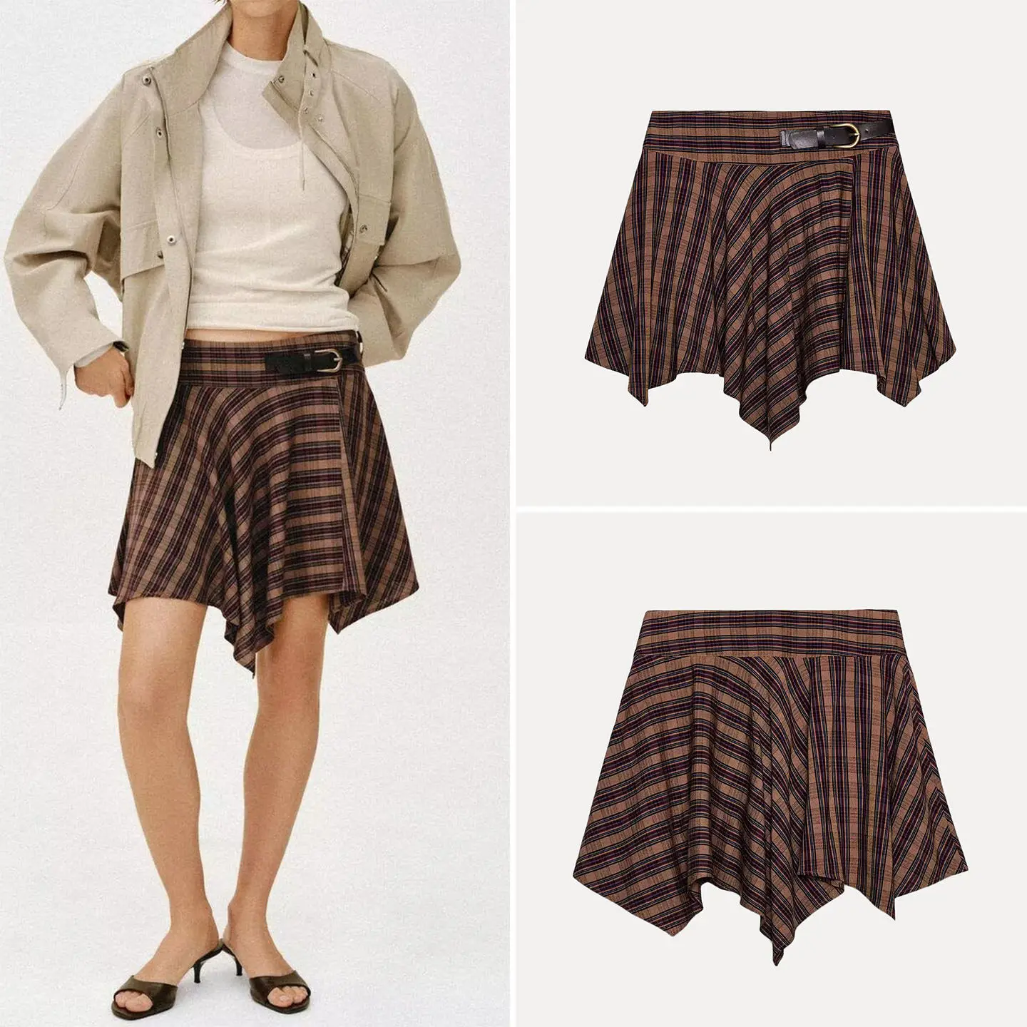 

Модная простая юбка с сетчатым поясом, женская весенняя новинка, одежда ZADATA, юбка А-силуэта с завышенной талией и асимметричным подолом