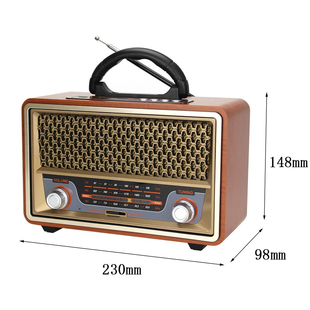 Radio portabel M-157BT FM AM SW, 3 band Radio dengan speaker gigi biru dan pemutar musik USB TF BT kotak suara Radio nostalgia
