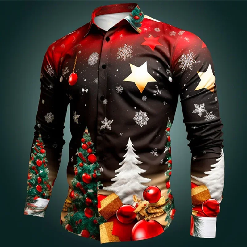 Camisa de Papá Noel con botones a la moda, nuevo estilo, patrón festivo rojo HD, Material elástico suave y cómodo, diseño de diseñador de talla grande 2024