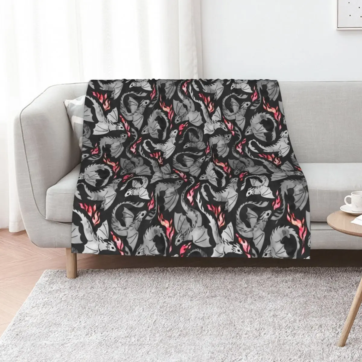 Dragon fire dark grey and black Throw Blanket anime Beautifuls Thermals For Travel Furry Sofa Baby Blankets