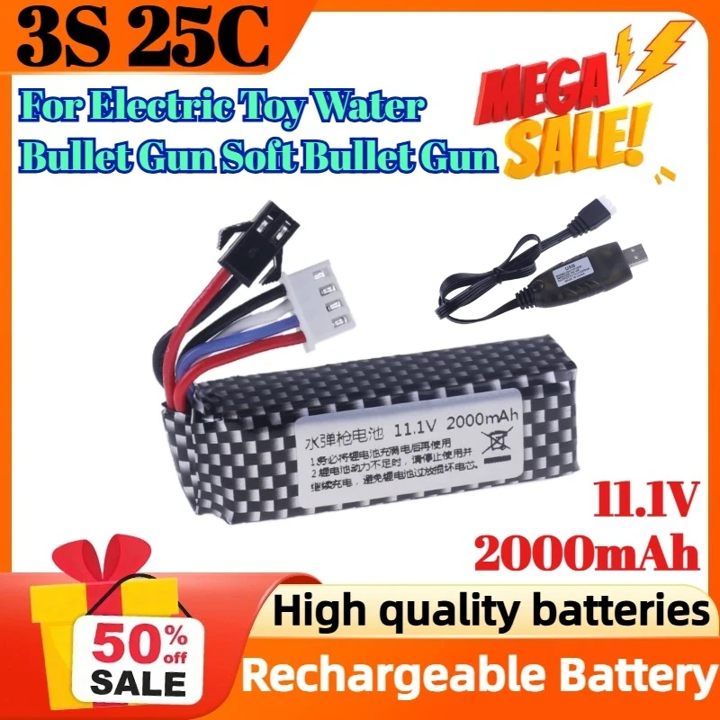 

3S 11.1V 2000mAh 25C Li-ion Battery T/Tamiya/XT30/SM Plug for Electric Toy Water Bullet Gun Soft Bullet Gun Accessories