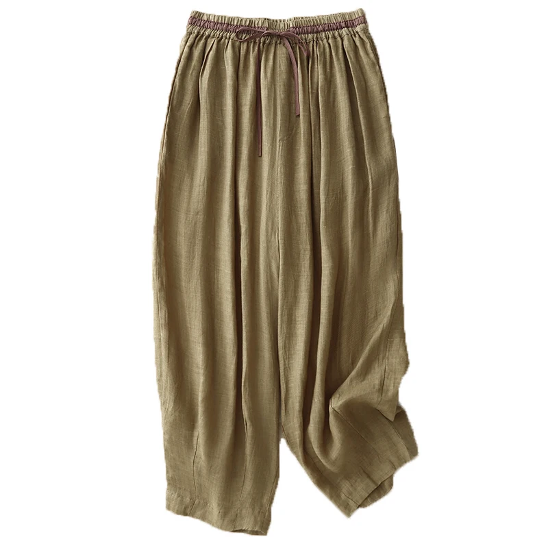 Zomer dunne Harlan damesbroek losse katoenen linnen cargobroek wijde pijpen casual broek dubbellaagse lantaarnbroek