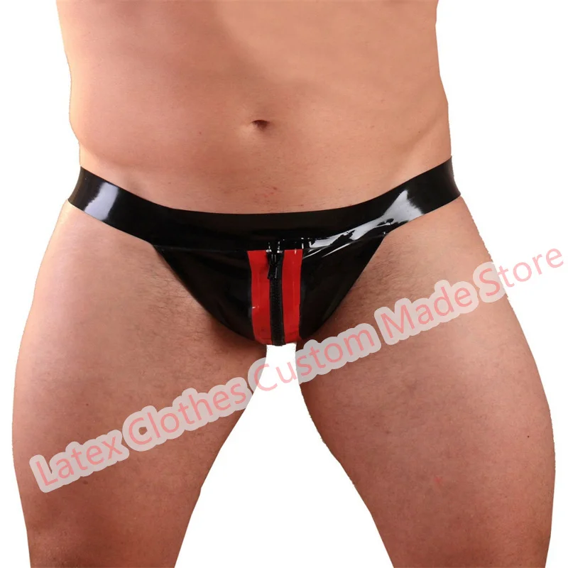 

Men Fetish Latex Briefs Shorts Underwear Black with Red Trim