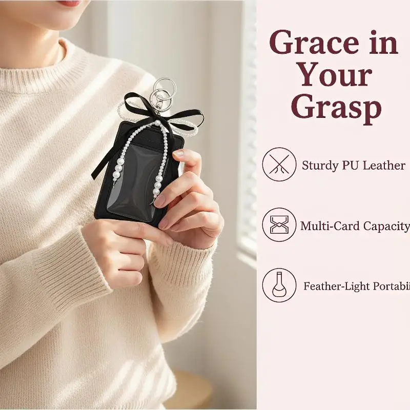 Stylish INS Style Cute Photocard Holder Decorative Protective Girls Photocard Case Soft PU Pearl Bow ID Card Case Bank Card