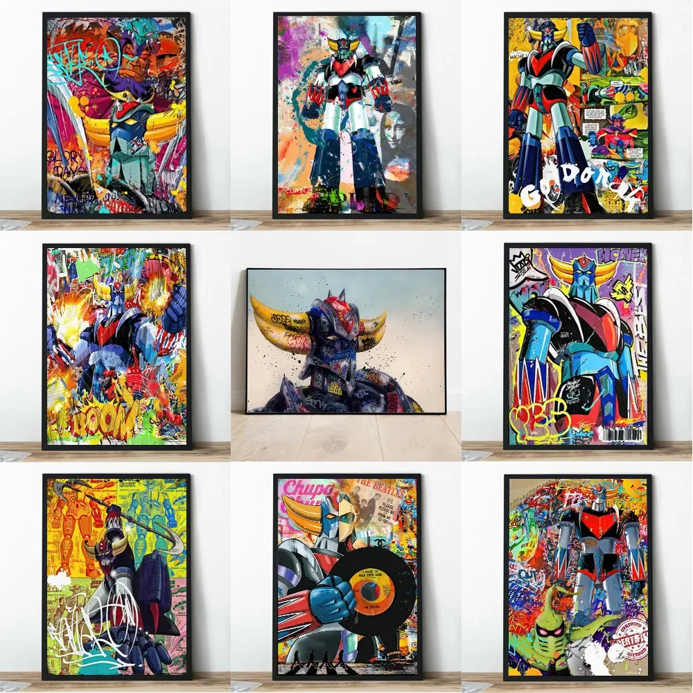 Abstract Graffiti Robot Cartoon Poster Grendizer Street Art Prints Colorful Goldorak Warrior Wall Decor Canvas Painting Room