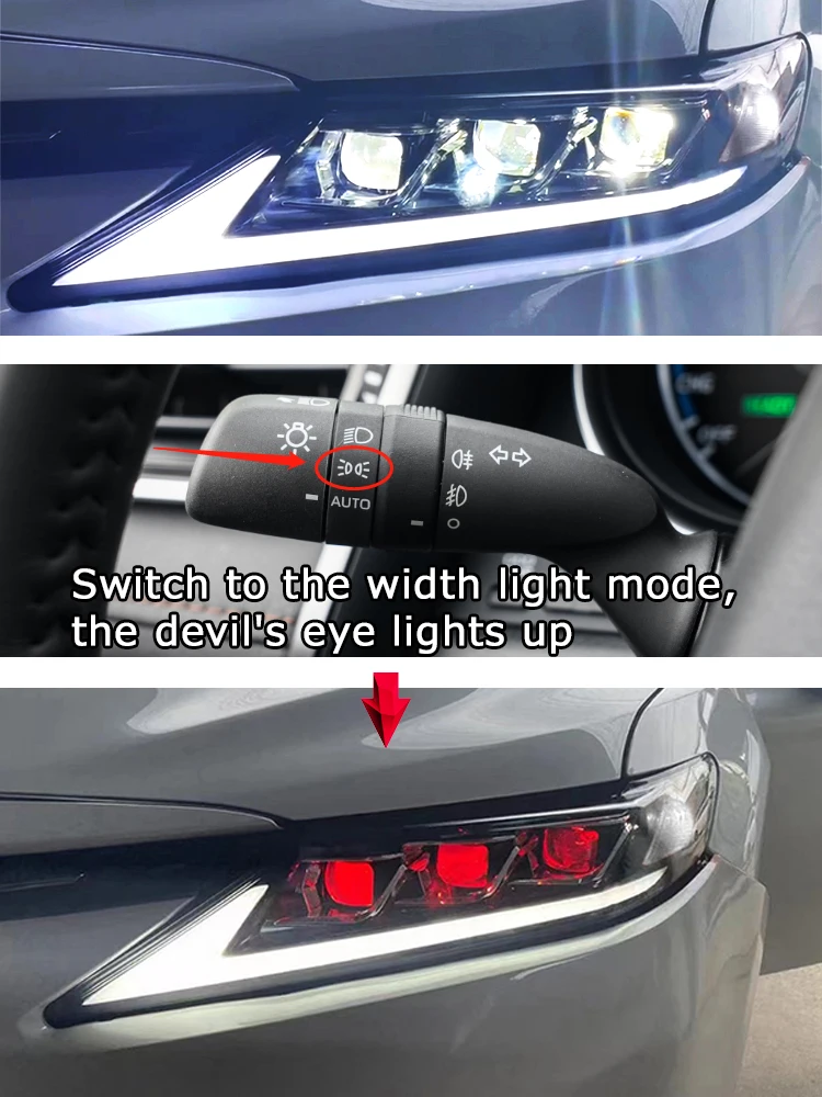 Headlights for Toyota Camry 8th Gen 2018-2024 Triple Beam Front Lamp Assembly