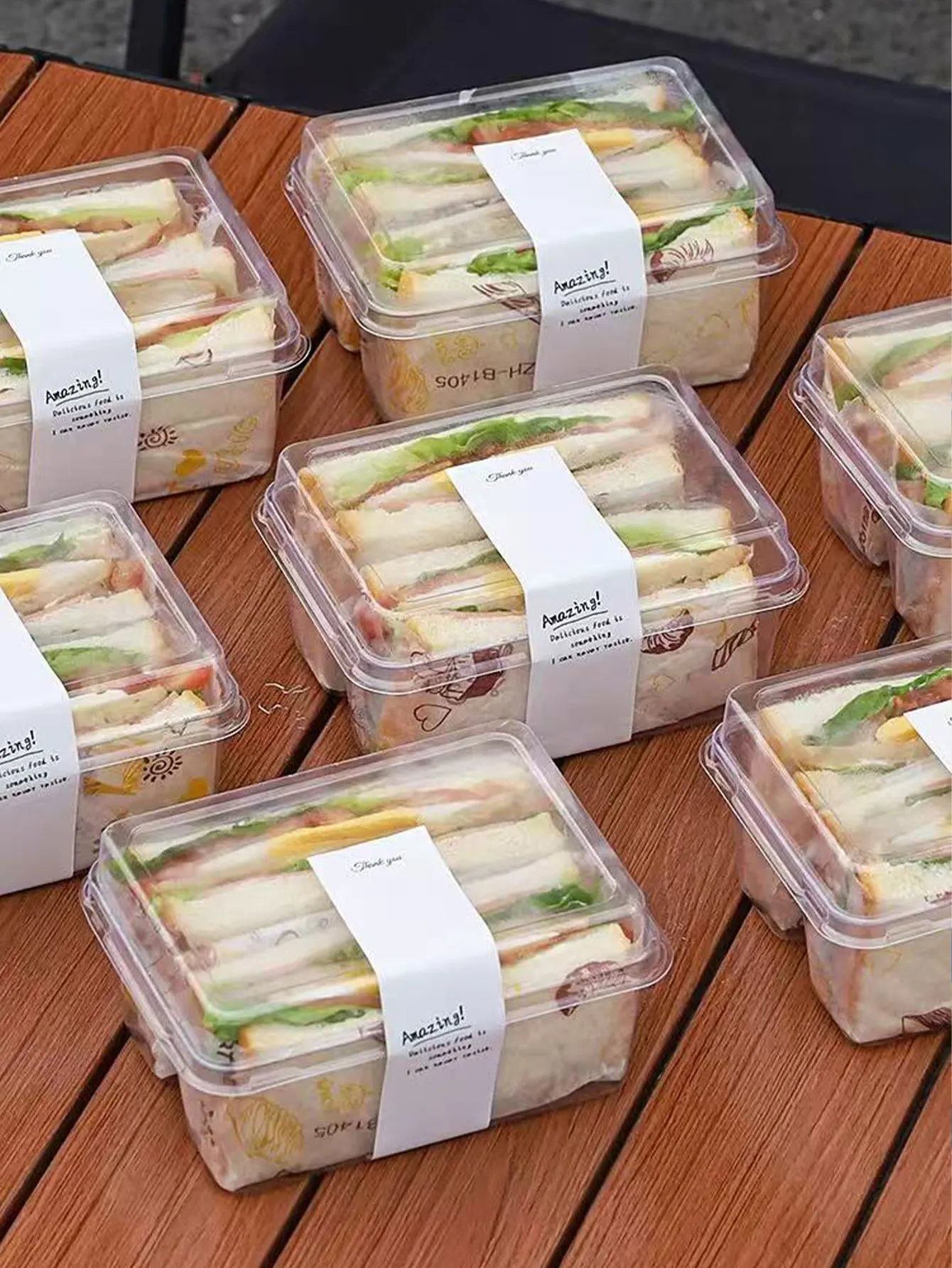 Double-Compartment Transparent Sandwich Packaging Box, Toast Bread Takeaway Box, Two-Compartment Bread Box, Packing Box, Sticker, Cake Roll Without Sticker