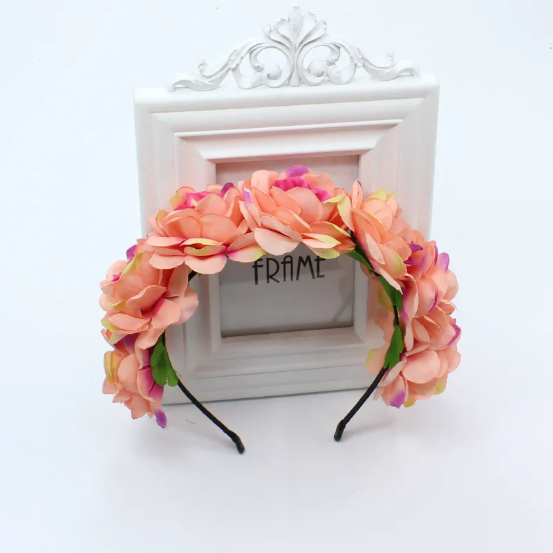 

Bridal Floral Pearl Hair Crown with Beaded Flowers Leaf Vine Wedding Headpiece Elastic Headband for Bride Photography Party Boho