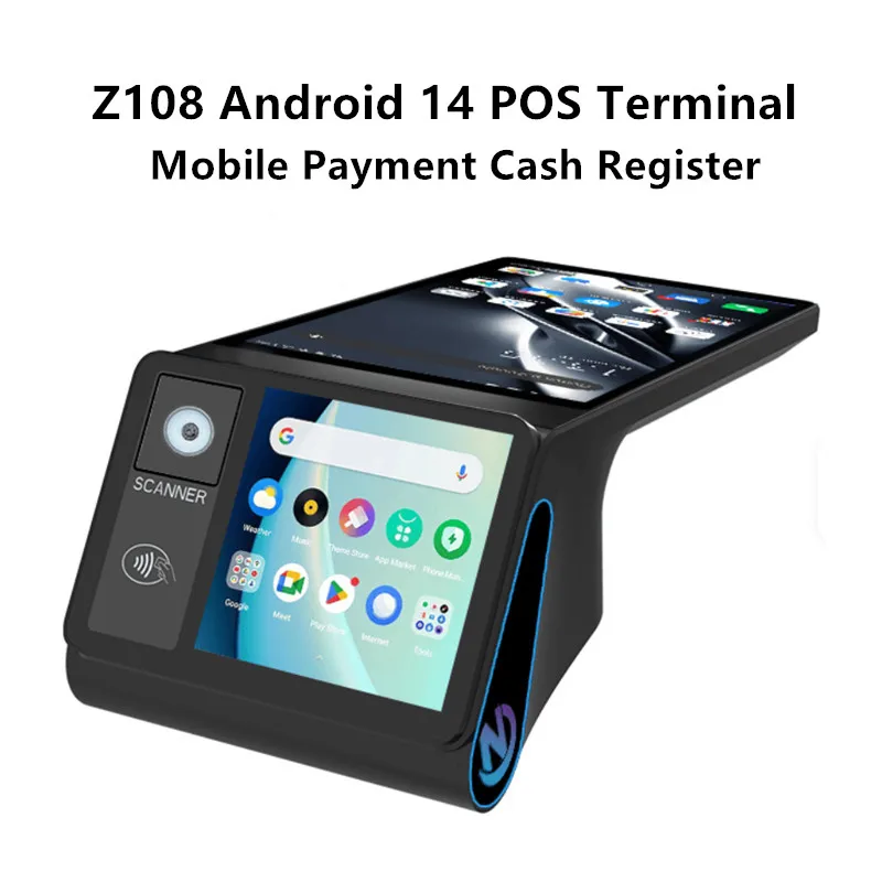 

Z108 Android 14 Dual Screen POS Machine Cash Register with 8-inch Touch Screen NFC Scanner 58/80mm Thermal Printer POS Terminal