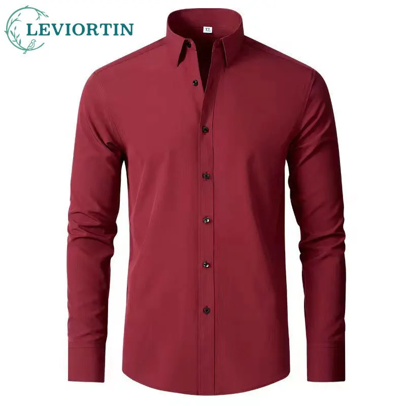 Spring and Autumn Men's Japanese style Fresh, Ironless Long Sleeve Shirt Versatile, Breathable, Slimming, Casual Collar Shirt