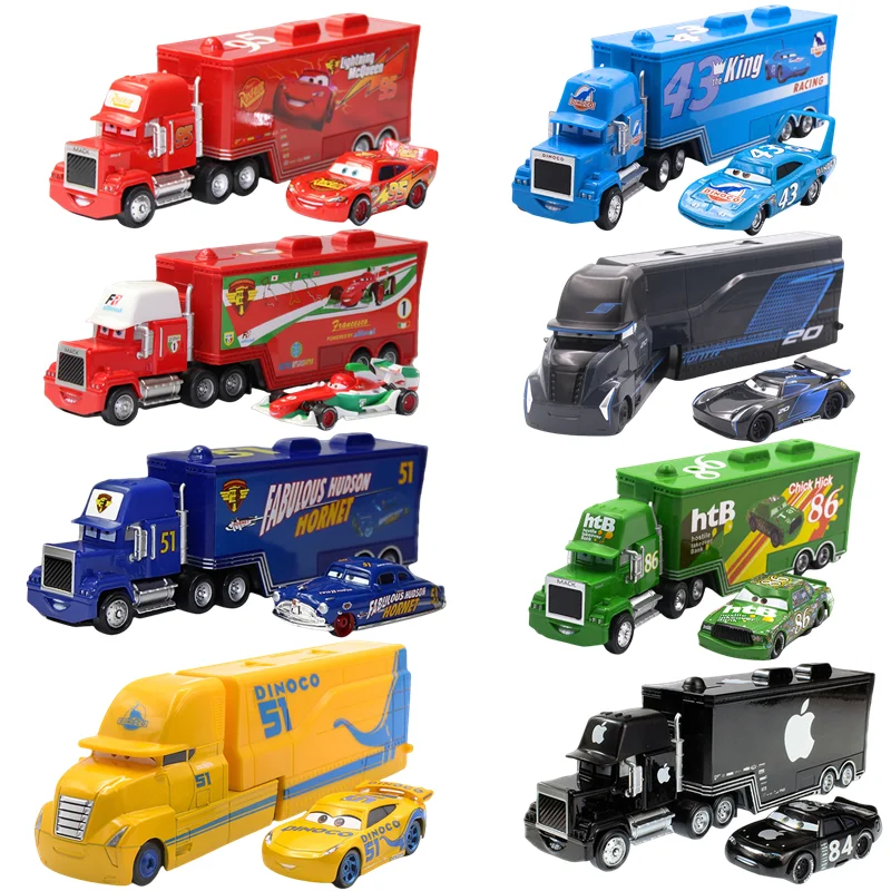 Disney Pixar Cars 3 Saetta McQueen Jackson Storm Chick Hicks Diecast Container Truck Modello in lega di metallo Giocattoli Regali di compleanno
