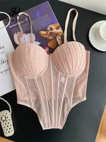 SINGREINY Fashion Solid Corset Lingerie Top Ladies Strap Sheer Mesh Slim Camisole American Retro Backless Beach Sexy Tank Top - Image 3