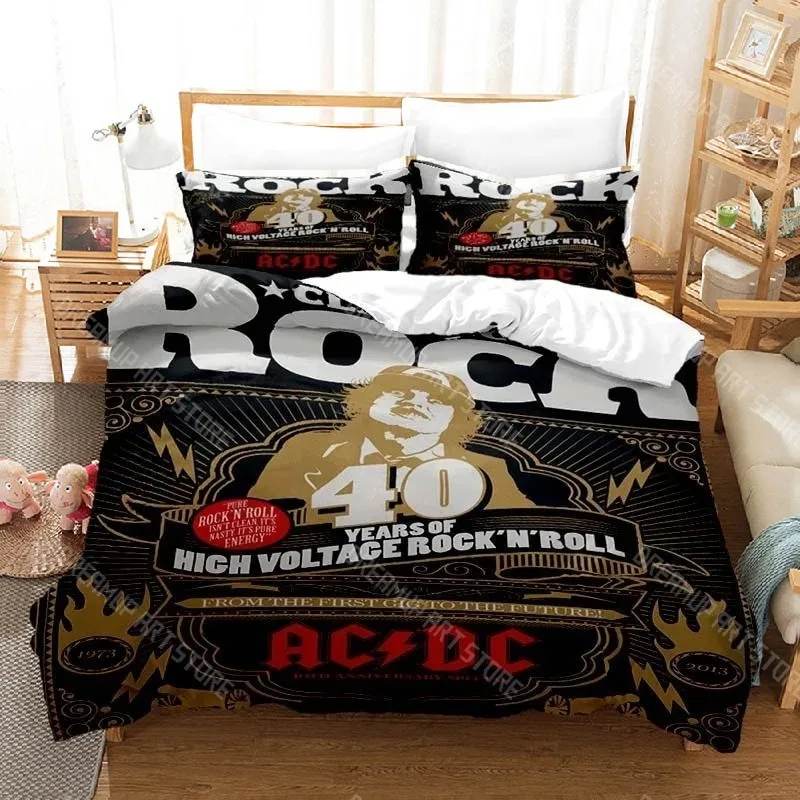 3D Printed AC DC Rock Band Bedding Set for Boys Girls Duvet Cover Pillowcase Twin Queen King Full Single Double Sizes