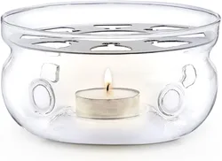 Teapot Heater Transparent Milk Coffee Tea Warmer Tea Heat Base Glass Tealight Stove with Candle Tray Round Tea Tea Kettle Warmer