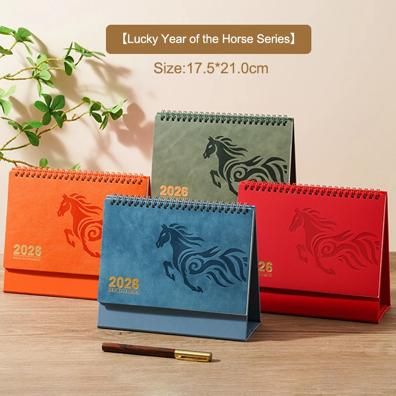 Красный выдолбленный календарь на 2026 год с тиснением, винтажный дизайн, настольный календарь на год лошади, сувенир в китайском стиле, календарь большого размера